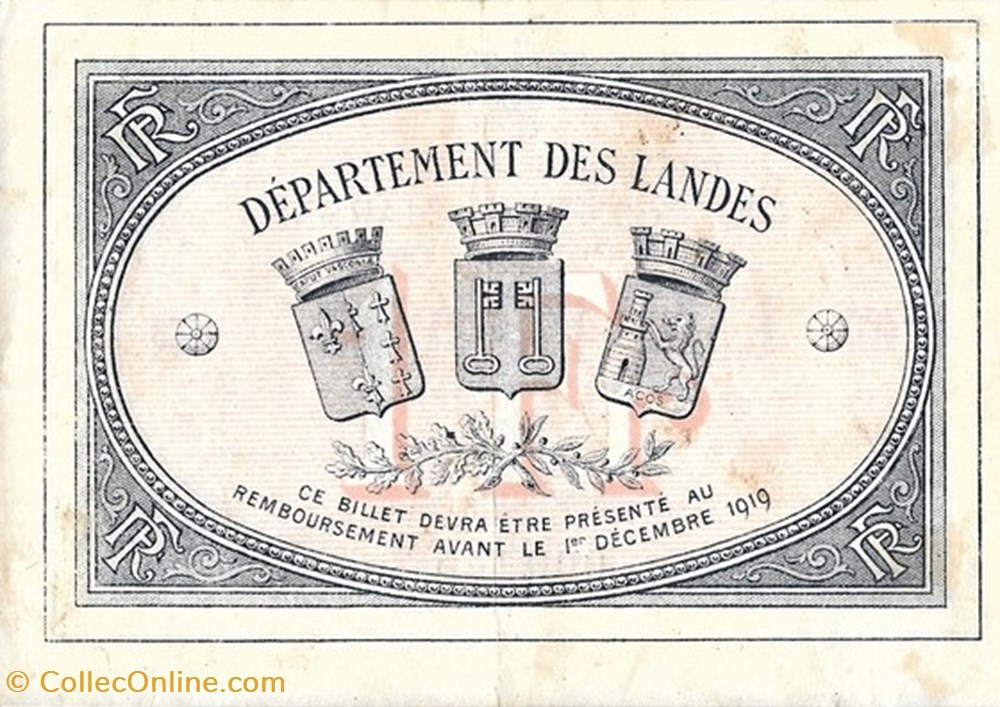 A2 1Fr. Chambre de Commerce de Mont de Marsan Délibération du 1 décembre 1914 billets europe france a2 1fr chambre de commerce de mont de marsan deliberation du 1 decembre 1914