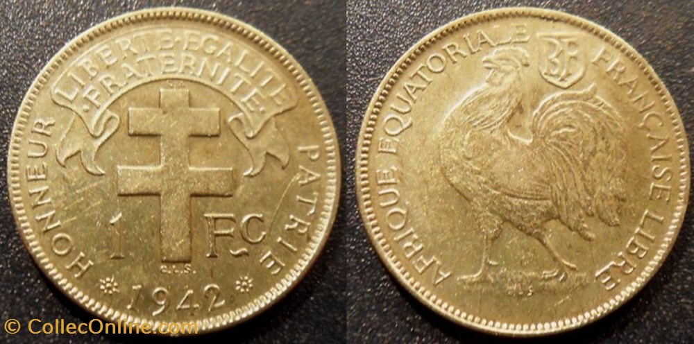 Afrique Equatoriale Française - Libre 1 franc 1942 (Prétoria) monnaies colonies francaises afrique equatoriale francaise libre 1 franc 1942 pretoria