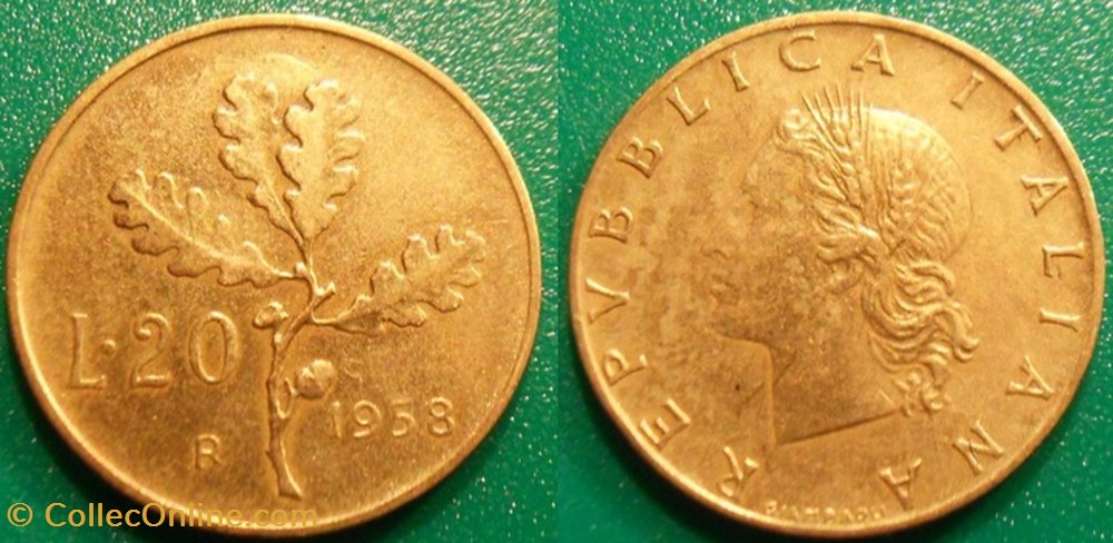 20 Lires 1958 striée monnaie monde italie 20 lires 1958 striee
