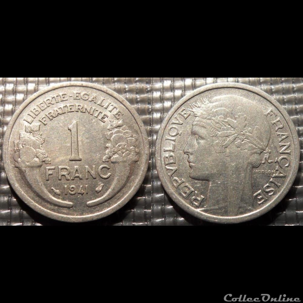 Hf 1 franc Morlon 1941 23mm 1.3g monnaie france moderne hf 1 franc morlon 1941 23mm 1 3g