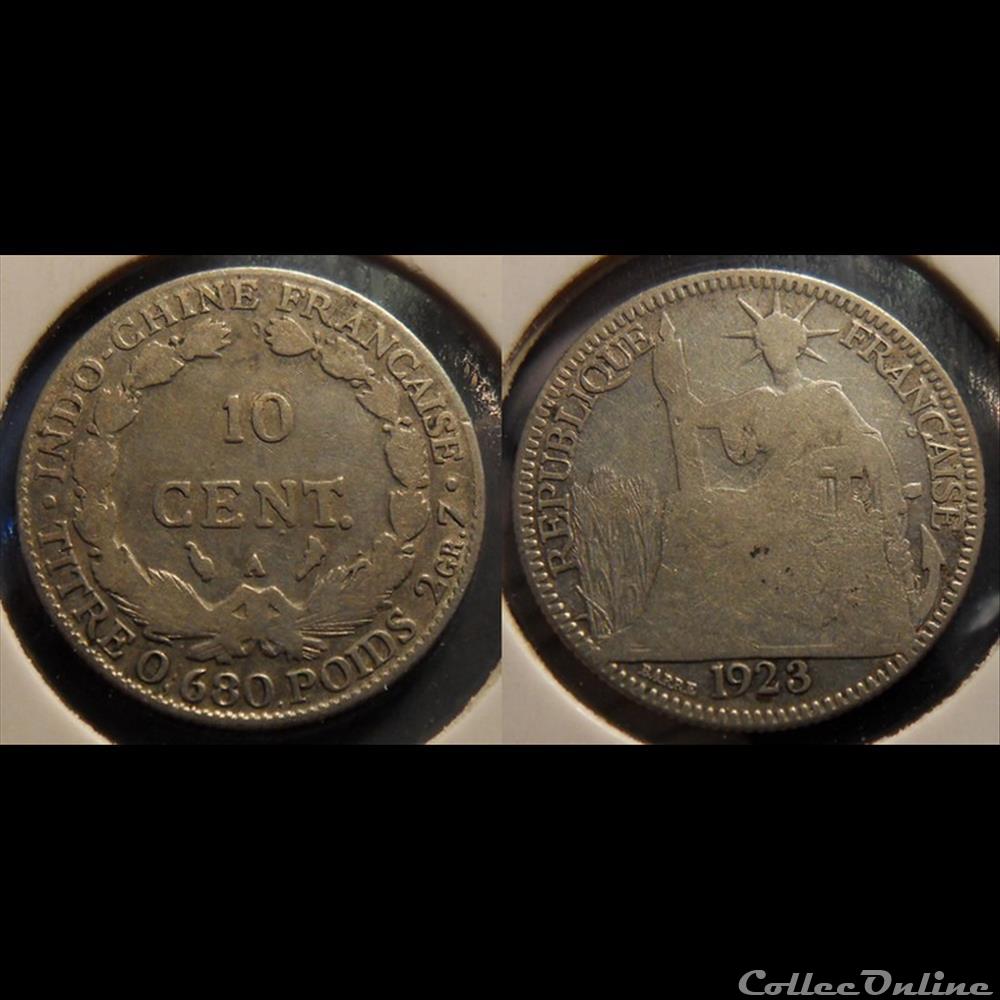 Indochine 10 cent. 1923A monnaie france colony indochine 10 cent 1923a