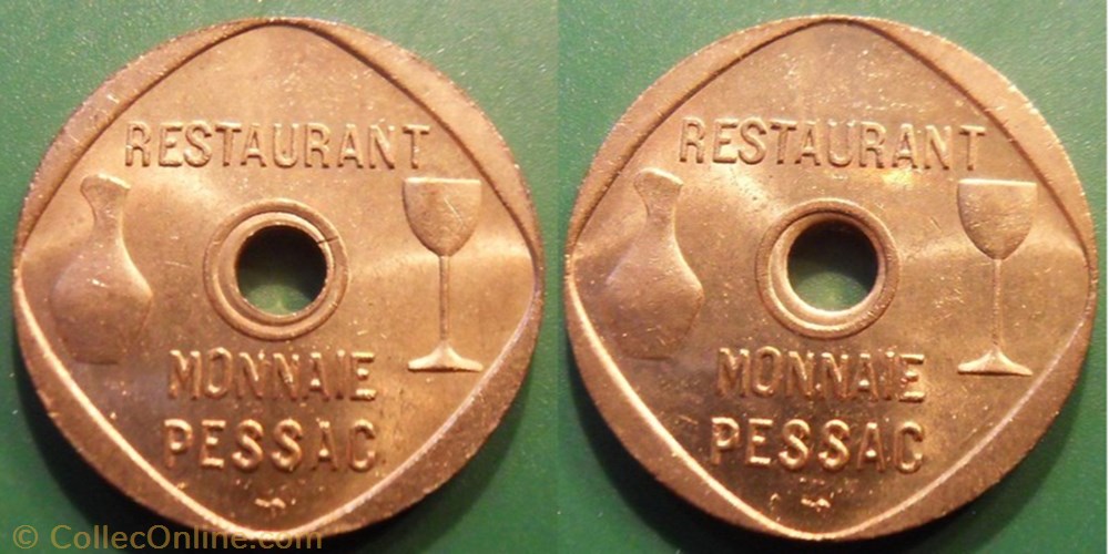 bg- Jeton Pessac Restaurant de la Monnaie monnaies paranumismatique jetons poids bg jeton pessac restaurant de la monnaie