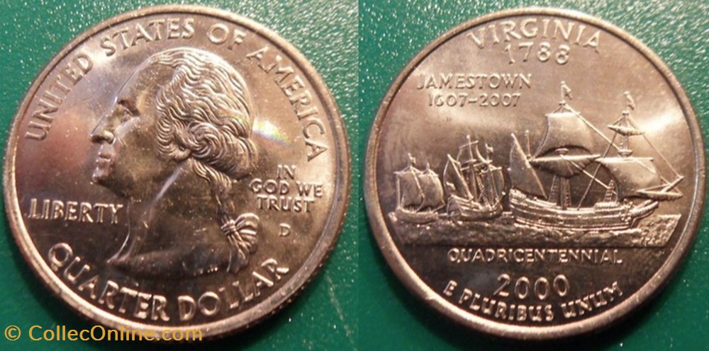 1/4 dollar 2000 D Virginia monnaie monde etat uni 1 4 dollar 2000 d virginia