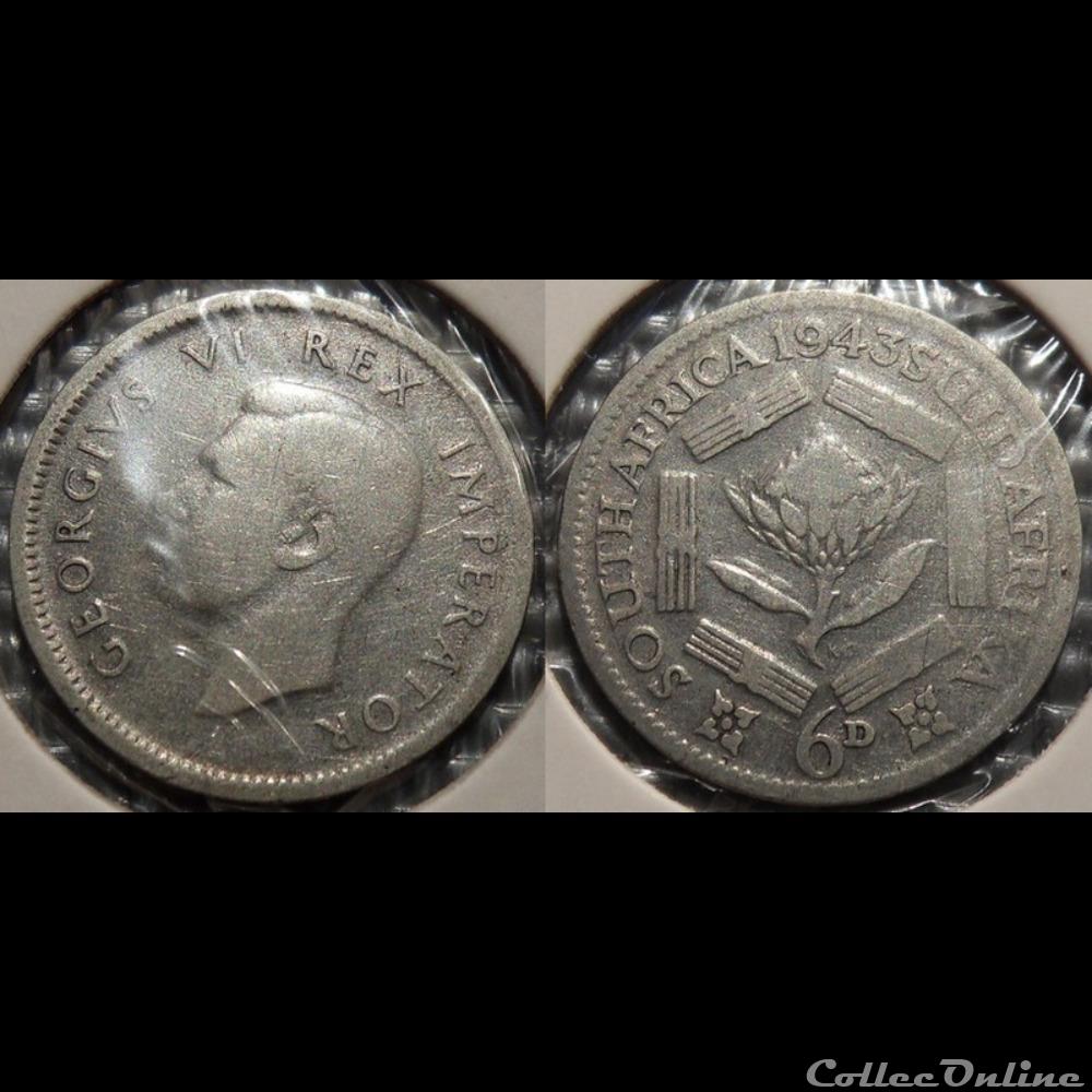South Africa 6 pence 1943 monnaie france moderne south africa 6 pence 1943