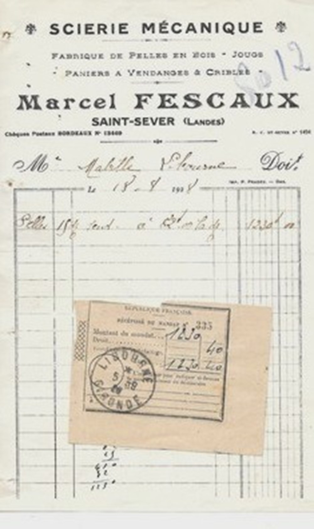 Vieux papiers: Saint Sever - Scierie Mécanique - Marcel FESCAUX divers vieux papiers saint sever scierie mecanique marcel fescaux