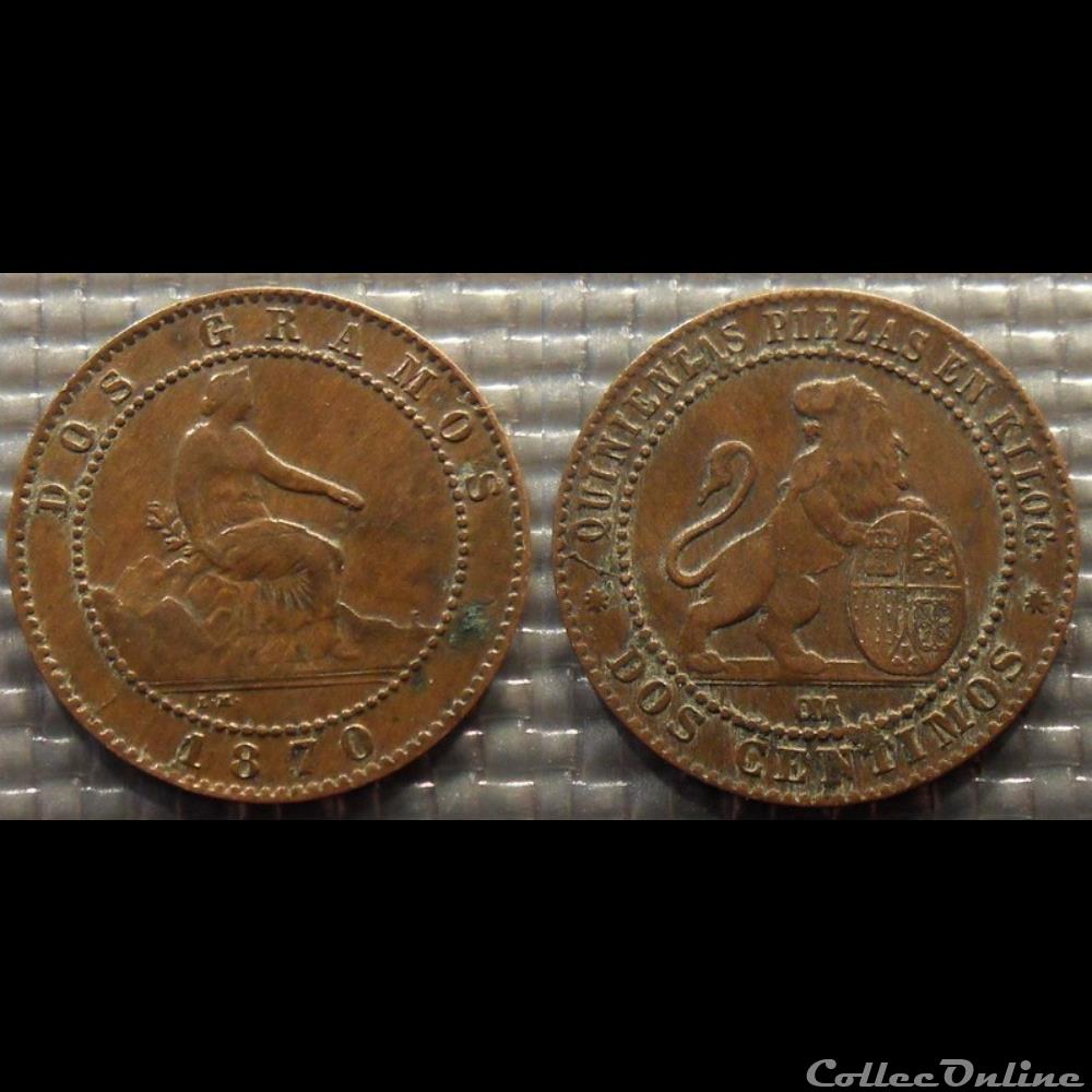 Espagne Dos centimos 1870 monnaies monde espagne dos centimos 1870