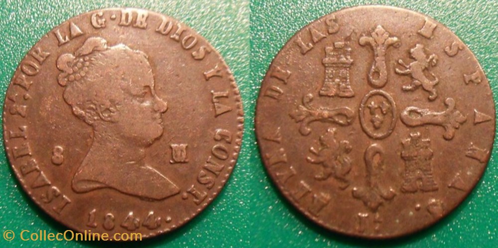 Espagne 8 Maradevis 1844 JA monnaies monde espagne 8 maradevis 1844 ja