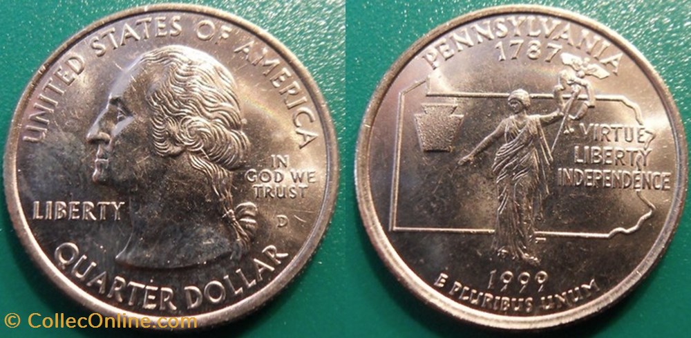 1/4 dollar 1999 D Pennsylvanie monnaie monde etat uni 1 4 dollar 1999 d pennsylvanie