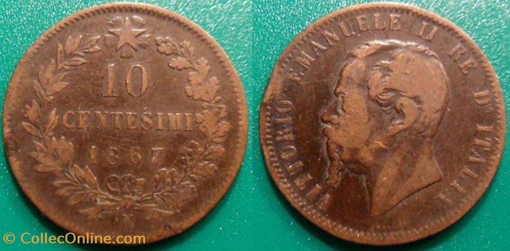 Italie 10 Centesemi 1867 N monnaie monde italie 10 centesemi 1867 n