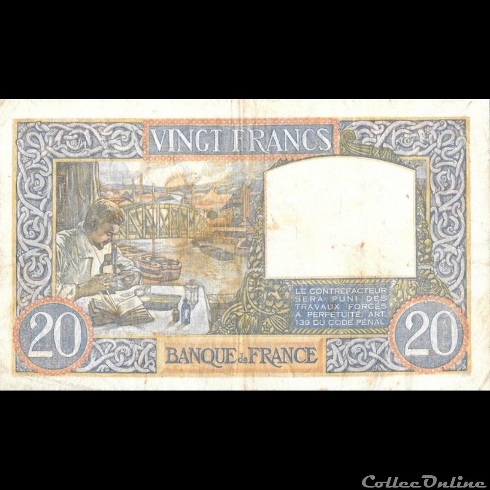 billet banque xxe 20 francs science et travail france 4 decembre 1941