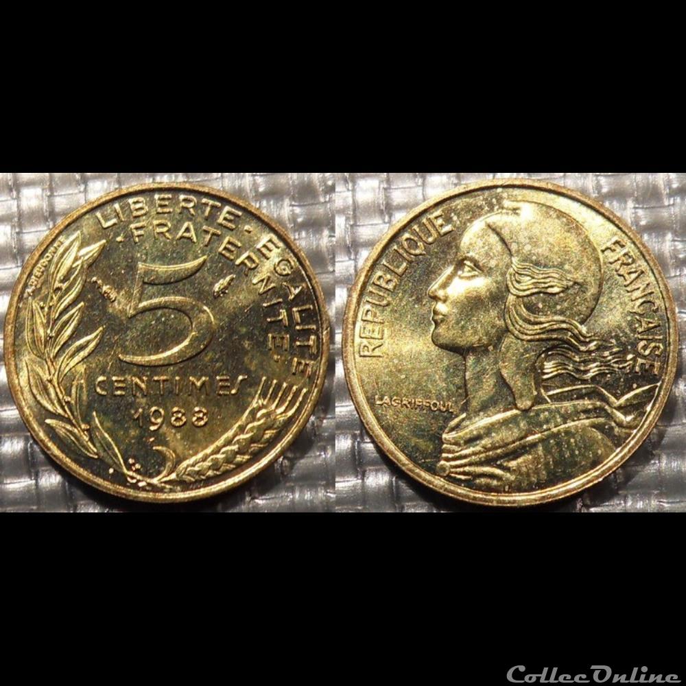 Cf 5 centimes Marianne 1988 17mm 2g monnaie france moderne cf 5 centimes marianne 1988 17mm 2g