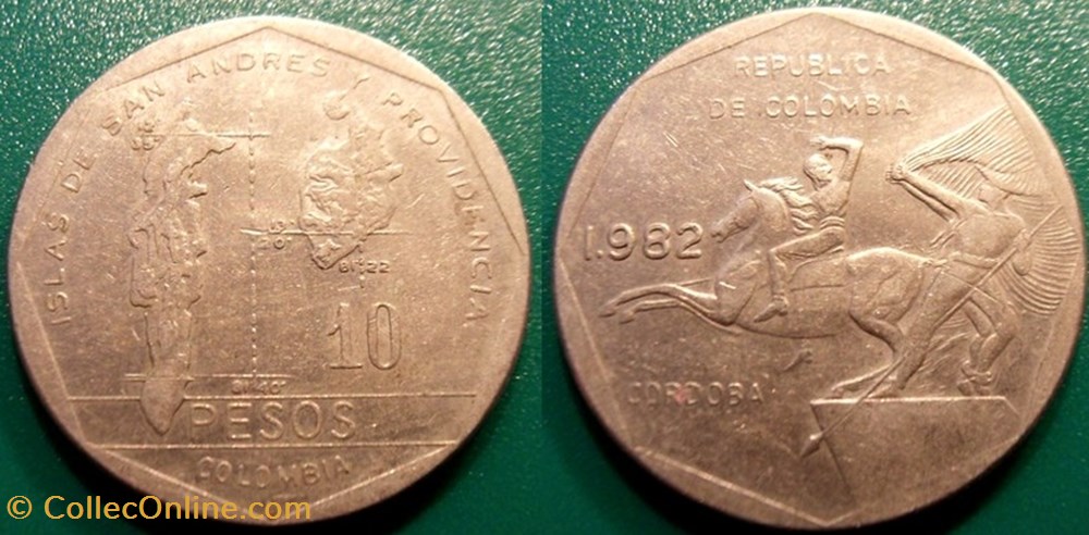 monnaie monde colombie 10 pesos 1982