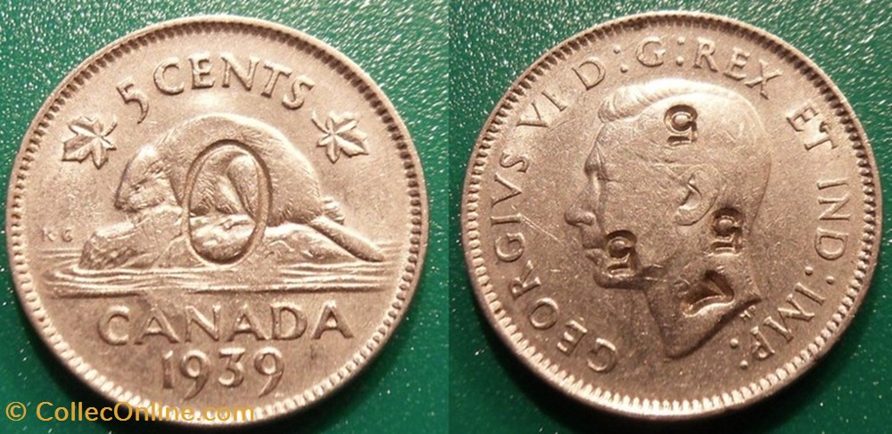 monnaie monde canadum 5 cents 1939