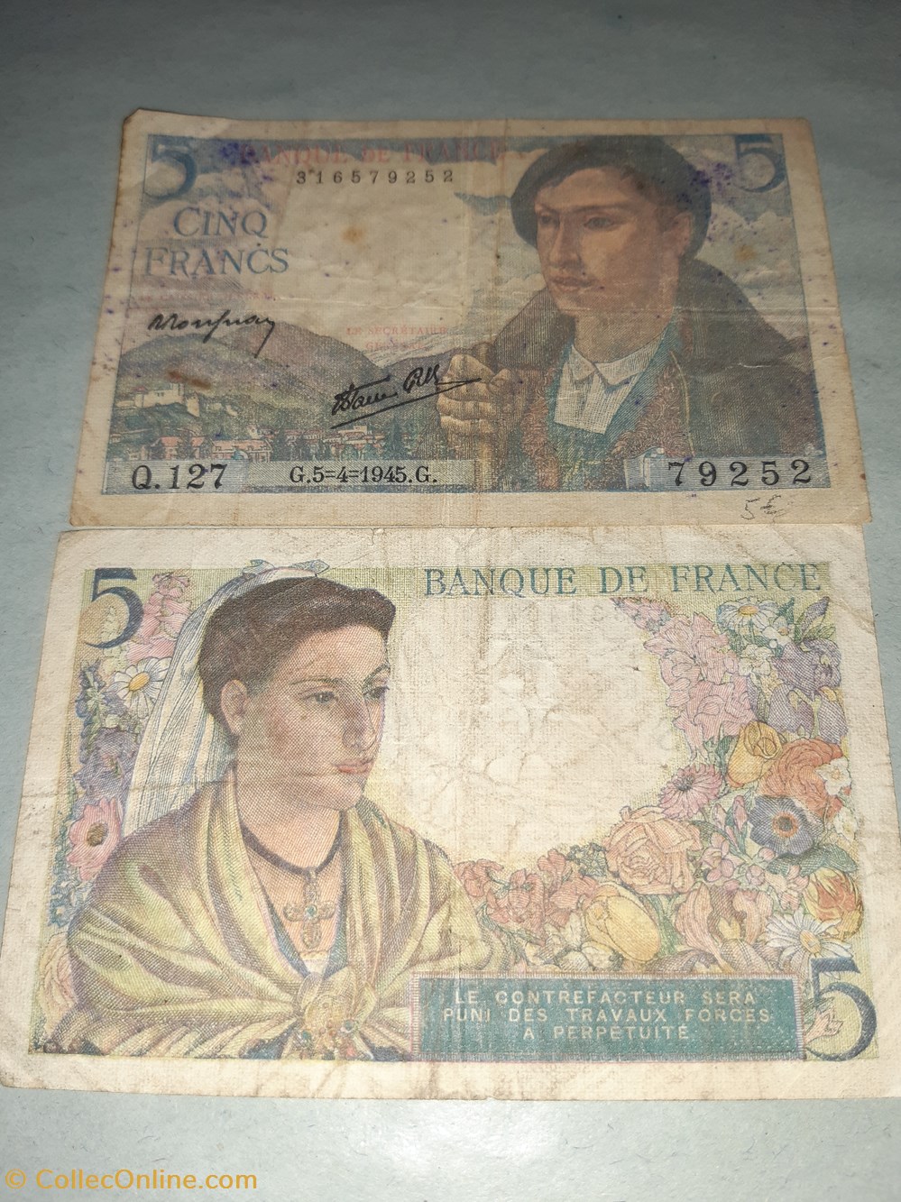 billets 5 francs 1943 1945 berger
