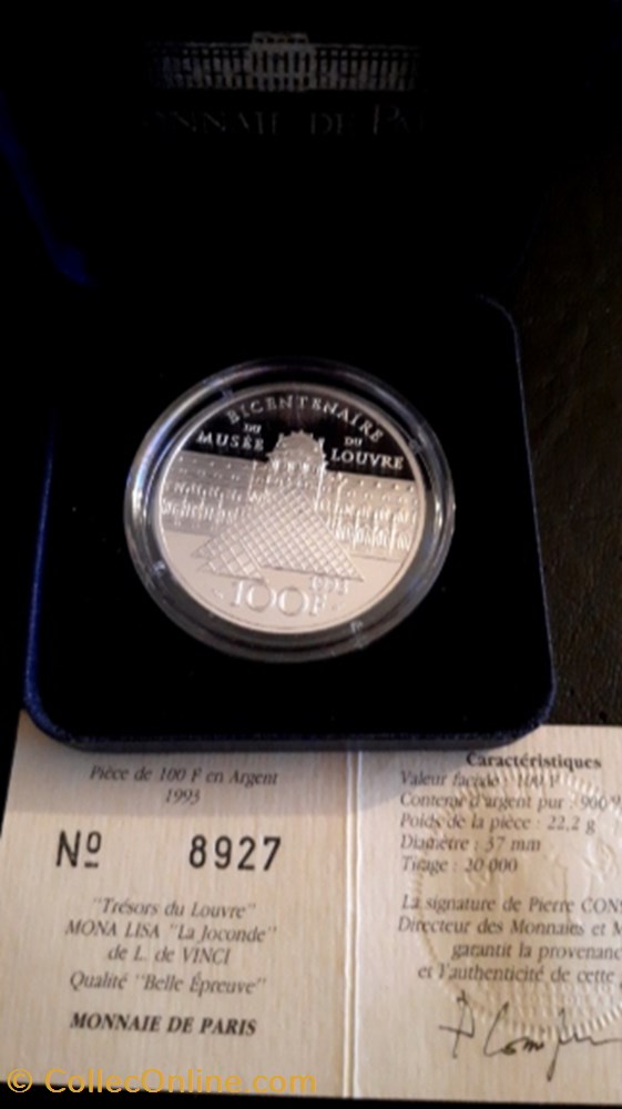 100 francs BE 1993 Musée du louvre Mona Lisa monnaie 100 francs be 1993 musee du louvre mona lisa