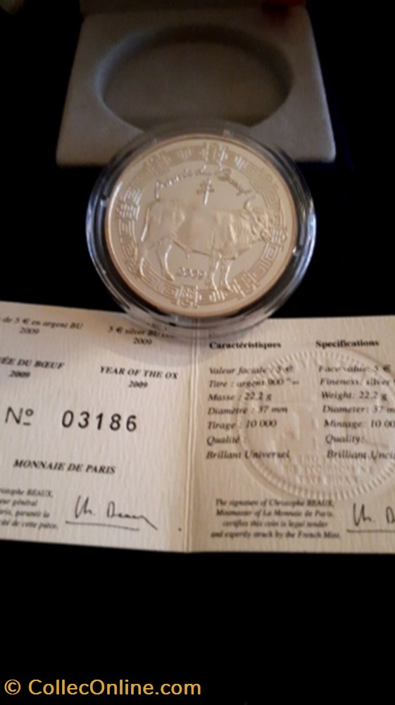 5 euros 2009 Année du boeuf monnaie 5 euros 2009 annee du boeuf