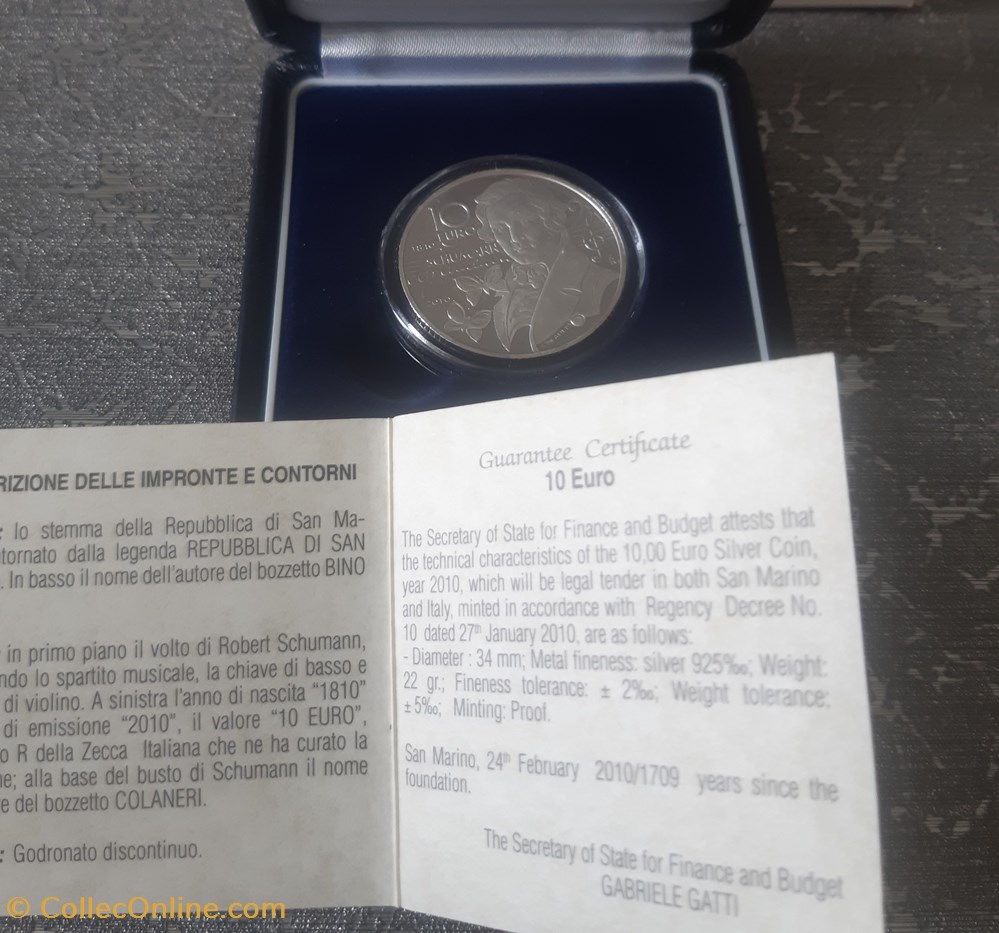 10 euro 2010 saint marin 200éme anniversaire de robert schumann monnaies euros 10 euro 2010 saint marin 200eme anniversaire de robert schumann