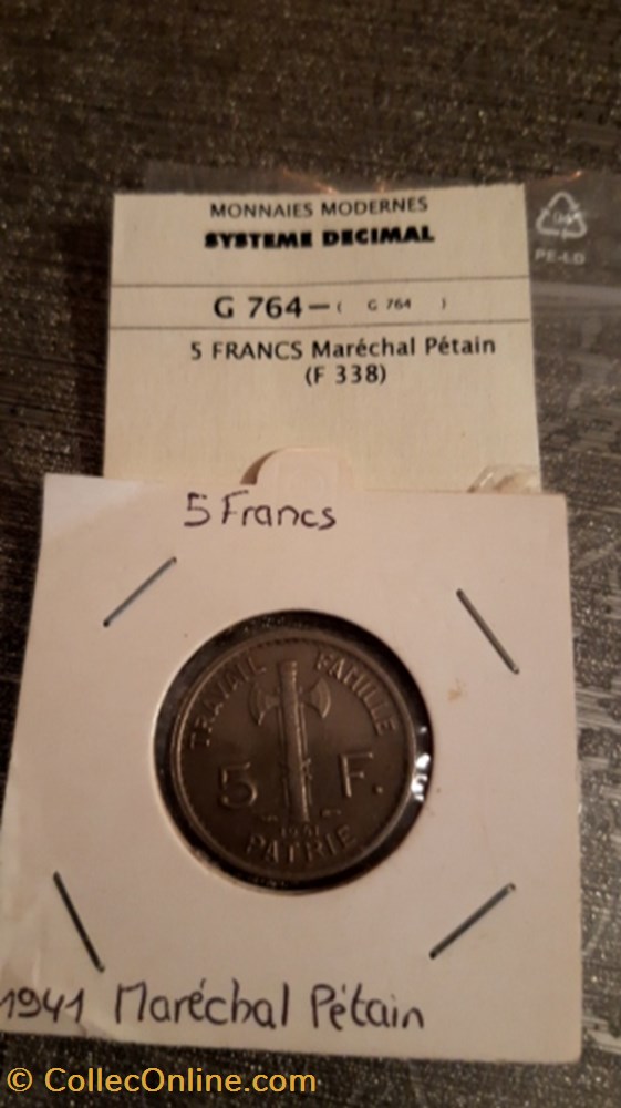 monnaie 5 francs marechal petain 1941