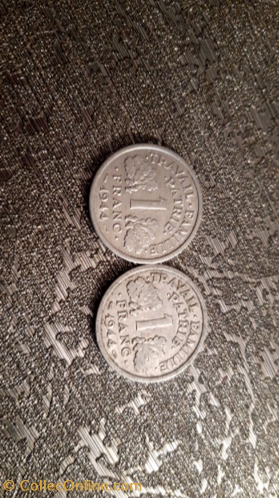 1 franc 1944 et 1944 C alu Morlon monnaie 1 franc 1944 et 1944 c alu morlon