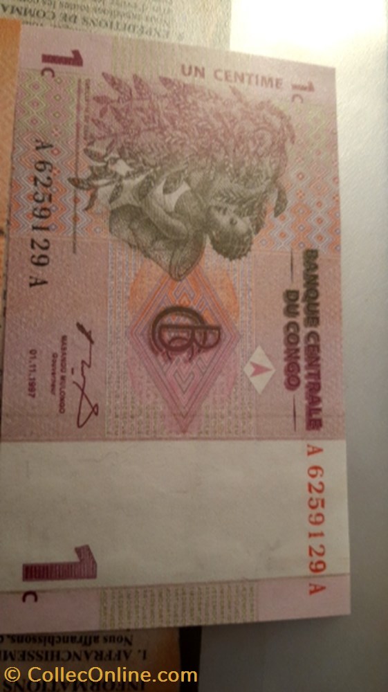1 centimes 1997 Congo billet 1 centimes 1997 congo