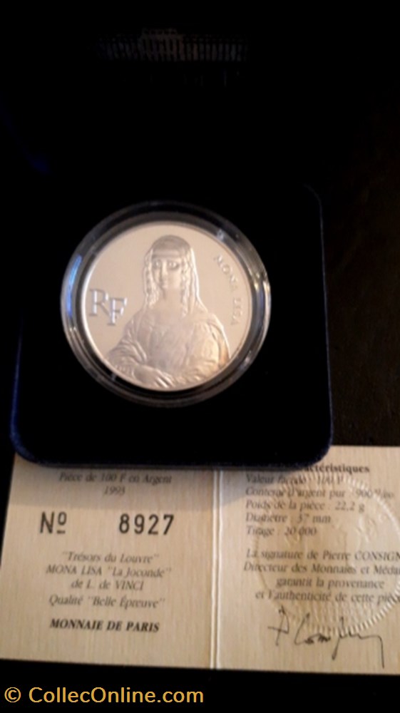 100 francs BE 1993 Musée du louvre Mona Lisa monnaie 100 francs be 1993 musee du louvre mona lisa