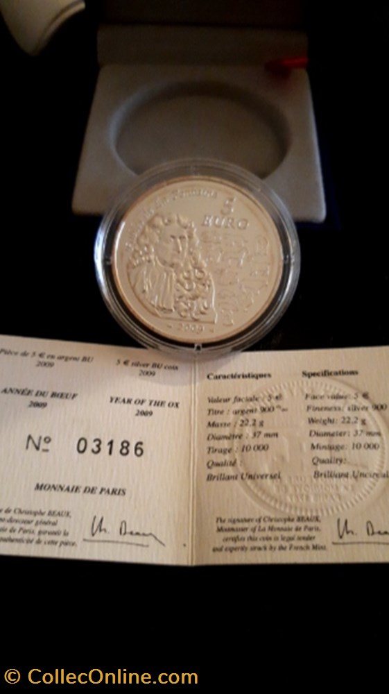 5 euros 2009 Année du boeuf monnaie 5 euros 2009 annee du boeuf
