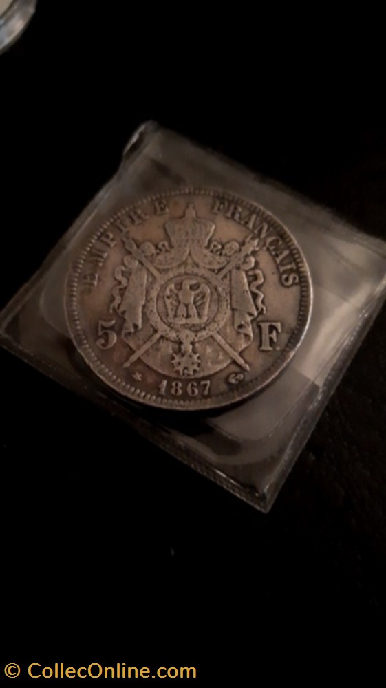 monnaie 5 francs 1867 a napoleon iii tete lauree