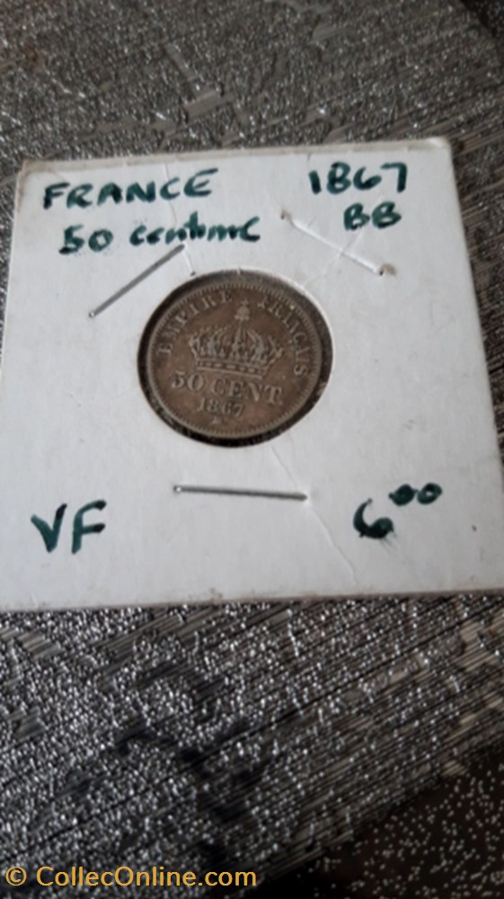 monnaie 50 centimes 1867 bb napoleon iii tete lauree