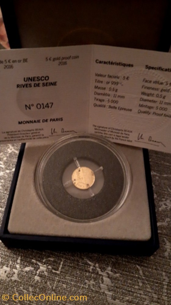 monnaies euros a 5 euro 2016 or be unesco rives de seine