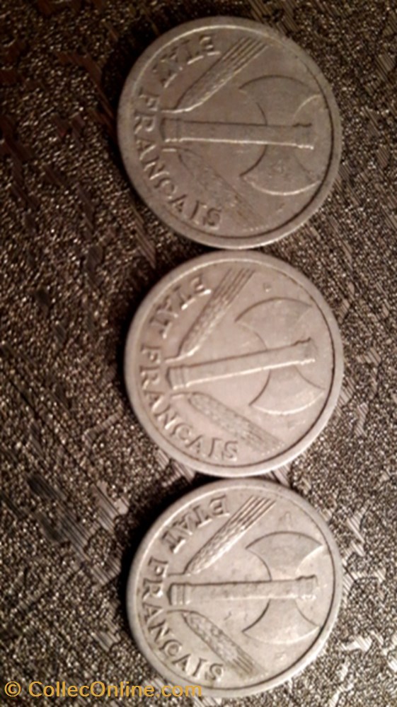 2 francs 1944 et 1944 B et 1944 C Francisque monnaie 2 francs 1944 et 1944 b et 1944 c francisque