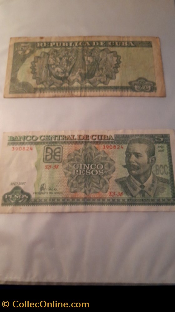 5 pesos 2005 ,2007 CUBA billet 5 pesos 2005 2007 cuba
