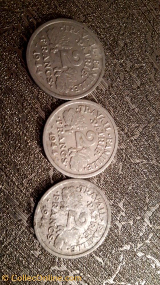 2 francs 1944 et 1944 B et 1944 C Francisque monnaie 2 francs 1944 et 1944 b et 1944 c francisque