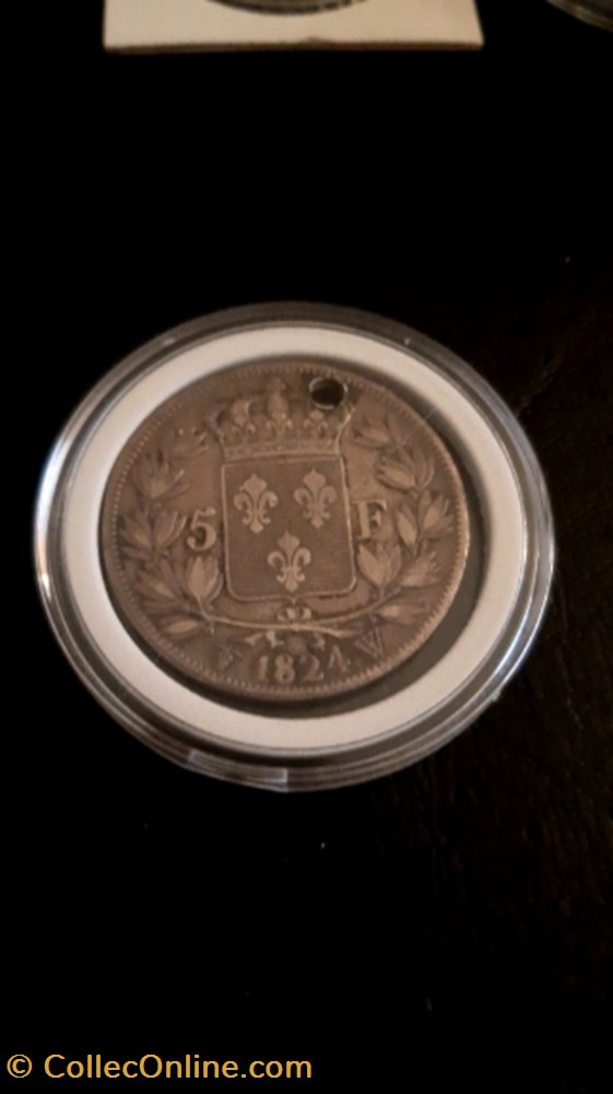 5 francs 1824 W Louis XVIII,tête nue monnaie 5 francs 1824 w louis xviii tete nue
