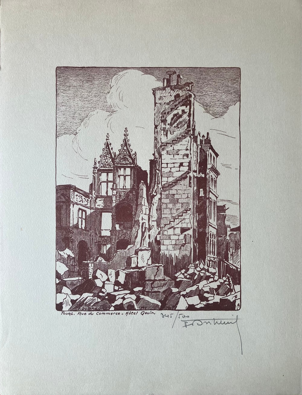art antiquites estampes gravures gravure sur bois tours rue du commerce hotel gouin ferdinand dubreuil 1940