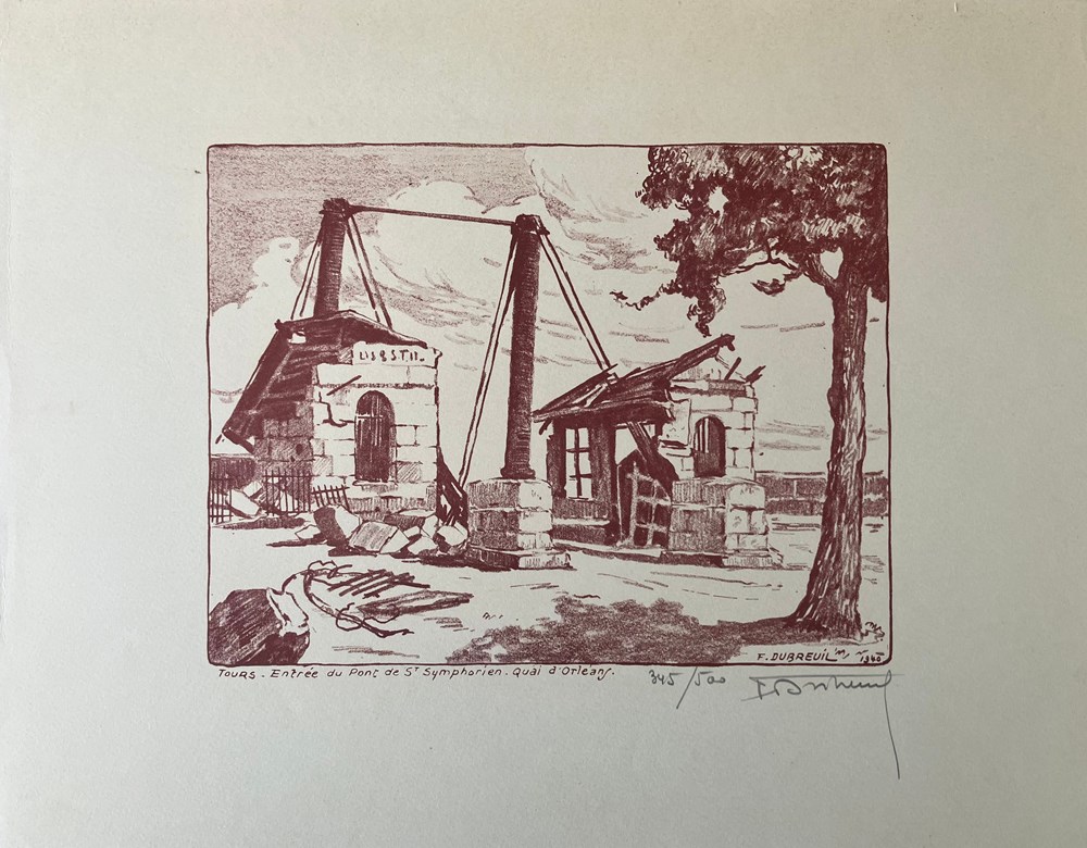 art antiquites estampes gravures gravure sur bois tours pont st symphorien quai orleans ferdinand dubreuil 1940