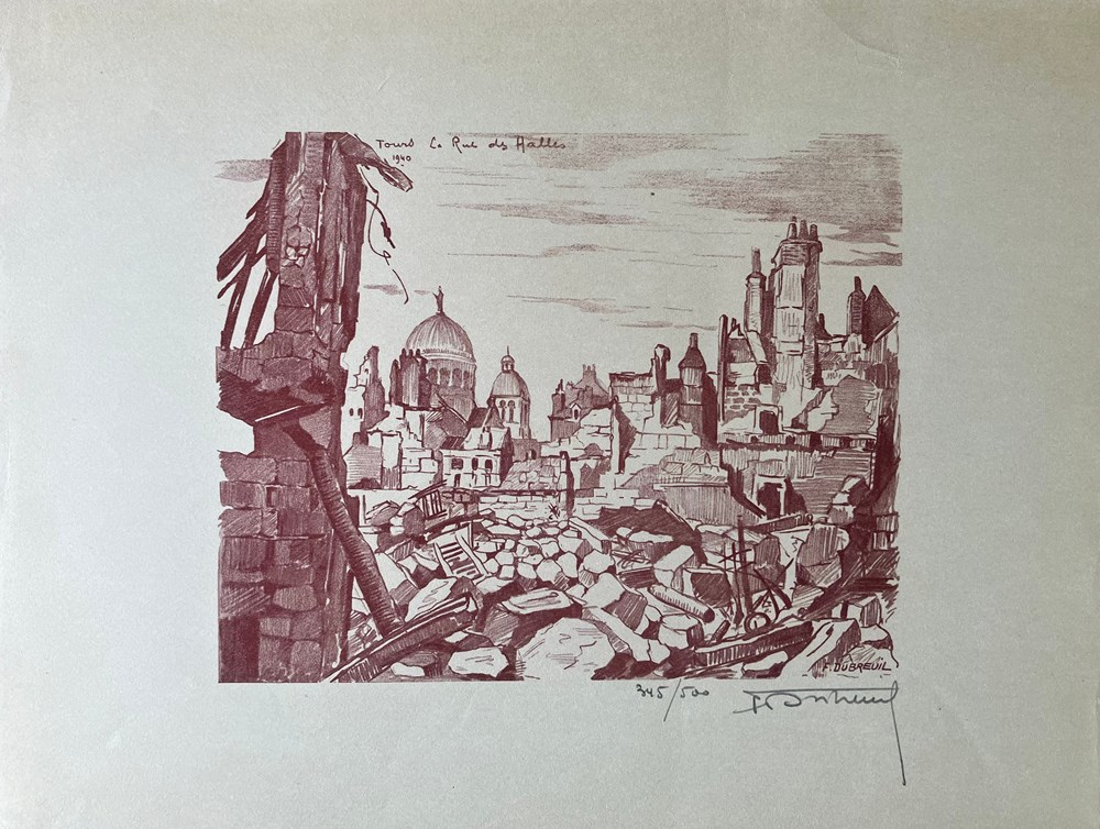art antiquites estampes gravures gravure sur bois tours rue des halles ferdinand dubreuil 1940