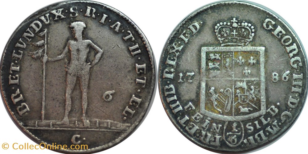 1786 Brunswick-Luneburg-Calennberg-Hannover 1/6 Thaler coins world germany 1786 brunswick luneburg calennberg hannover 1 6 thaler
