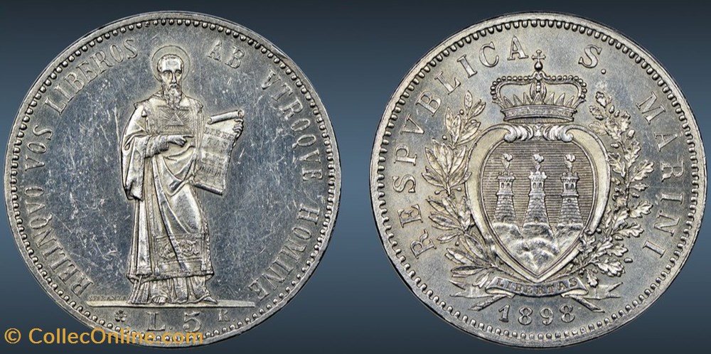 coins world san marino 1898 5 lire