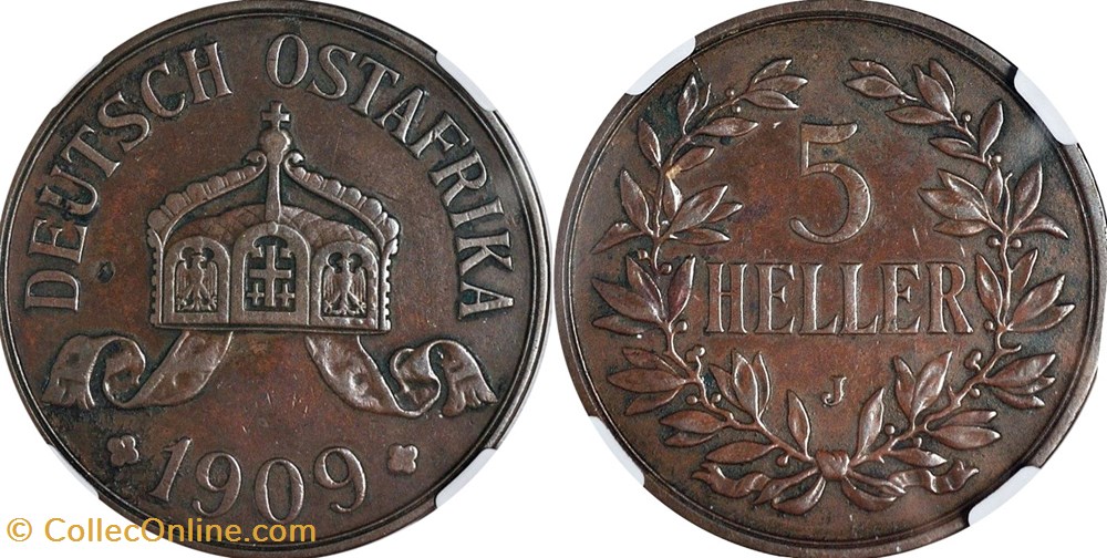coins world germany german east africa 1909 j 5 heller
