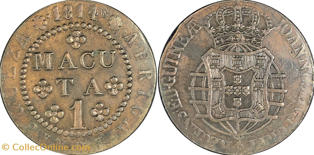 coins colonial portuguese colonies 1814 macuta raw