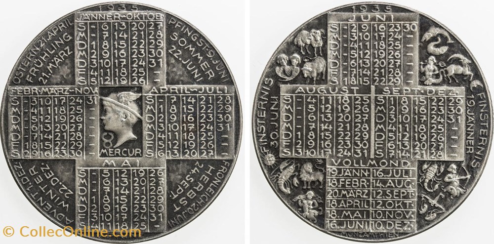 Austria 1935 Calendar Medal medals austria 1935 calendar medal