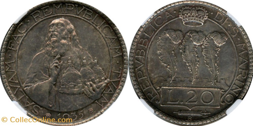 San Marino 1935 R 20 Lire coins world san marino 1935 r 20 lire