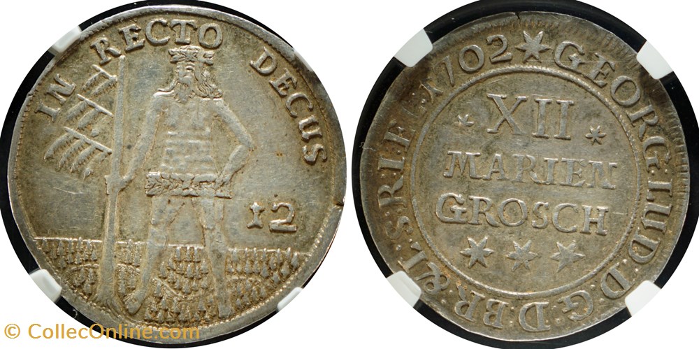 1702 Brunswick-Luneburg-Calenberg-Hanover 12 Mariengroschen coins world germany 1702 brunswick luneburg calenberg hanover 12 mariengroschen