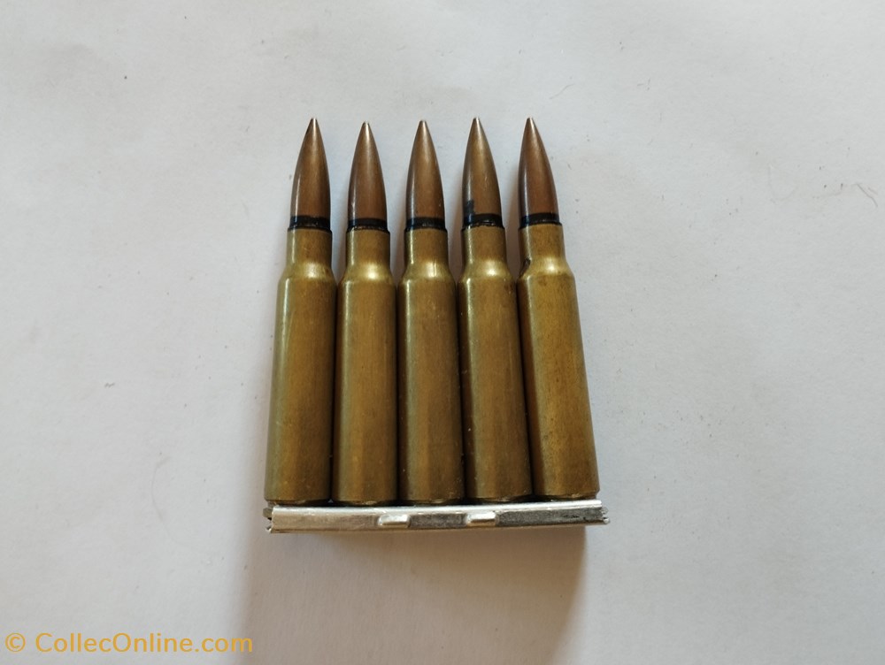 militaria munitions lame chargeur garnie de 5 cartouches de 7 5x54 mas
