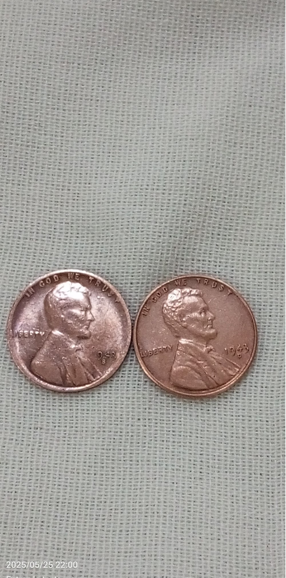 Pièces one cent 1943 2 monnaies monde etats unis pieces one cent 1943