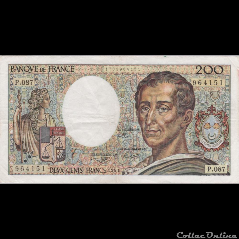 F.70.11 1991 P.087 N°964151 (TTB) billet france banque de xxe f 70 11 1991 p 087 n 964151 ttb