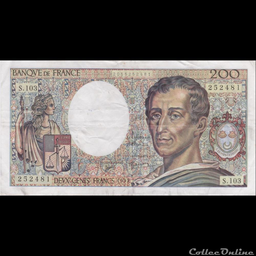 F.70.12a 1992 S.103 N°252481 (TB+) billet france banque de xxe f 70 12a 1992 s 103 n 252481 tb