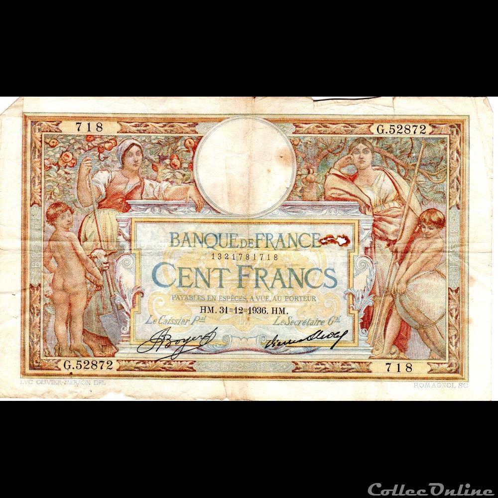 F.24.15 LUC OLIVIER MERSON ( GRANDS CARTOUCHES ) billet france banque de xxe f 24 15 luc olivier merson grands cartouches