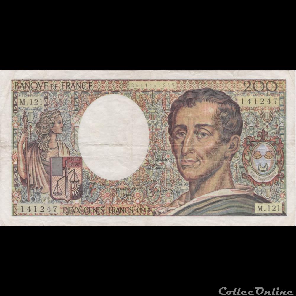 F.70.12b 1992 M.121 N°141247 (TB+) billet france banque de xxe f 70 12b 1992 m 121 n 141247 tb