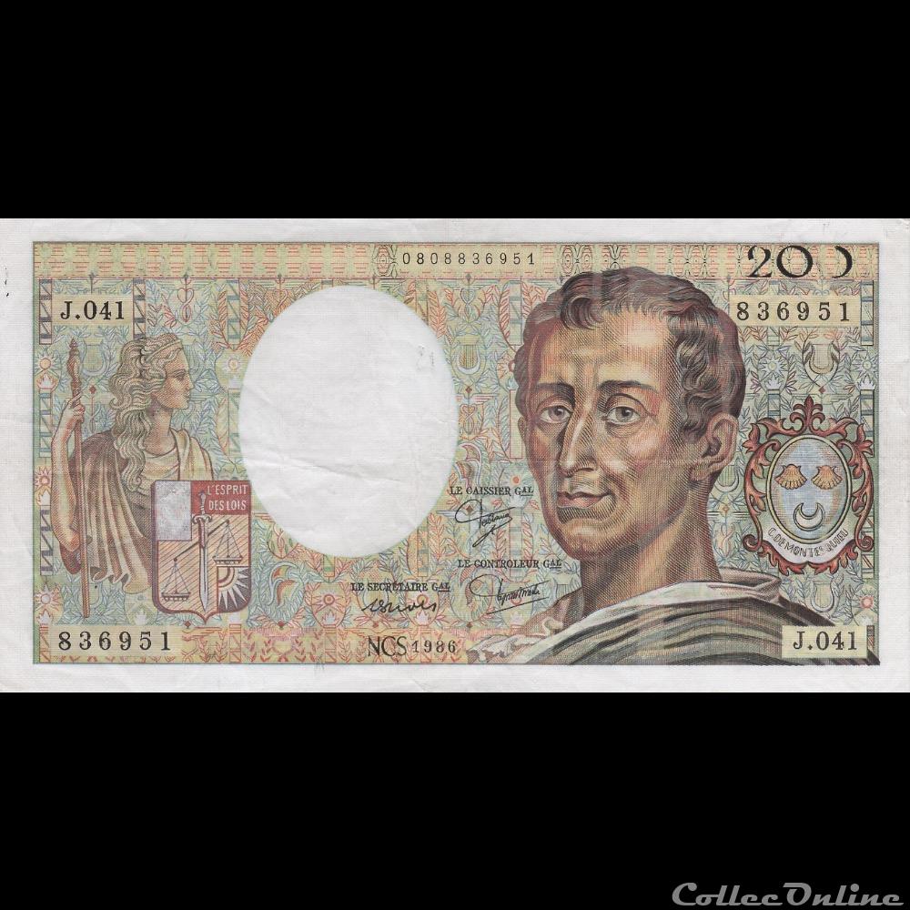 billet france banque de xxe f 70 06 1986 j o46 n 836951 faute ttb